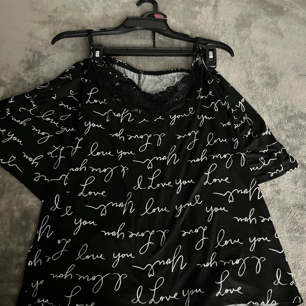 Womens Dreamy Soft Lace Trim knit Cami and short set with words words I Love You - Picture 4 of 7